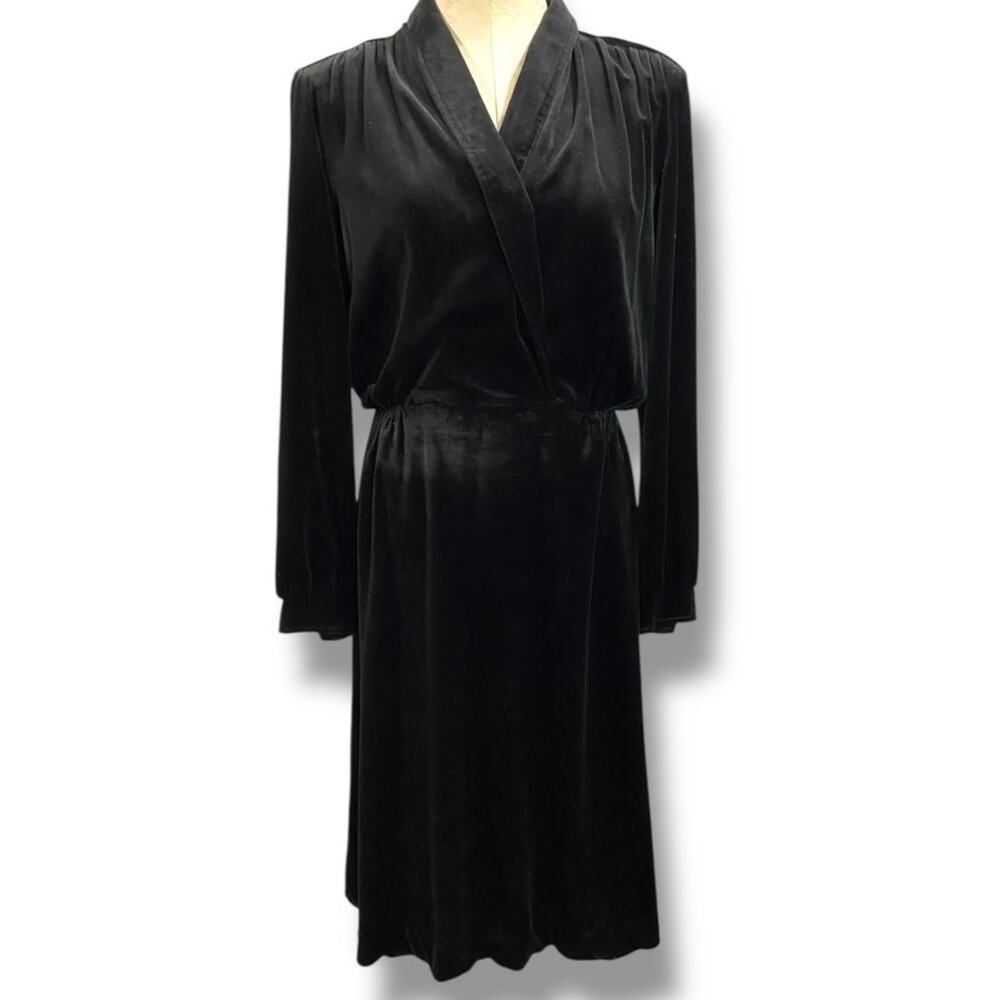 Size 12 Butte Vintage Black Velour Dress Wrap Style Bodice